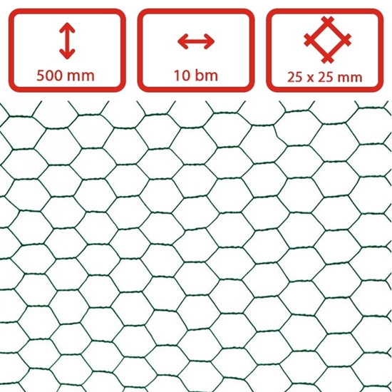 Obrázek z Šestihranné chovatelské pletivo Zn + PVC oko 25 mm, role 10m, výška 500 mm